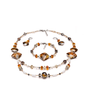 Parure Gabriela jaune – collier, bracelet et boucles d'oreilles en verre de Murano, portés