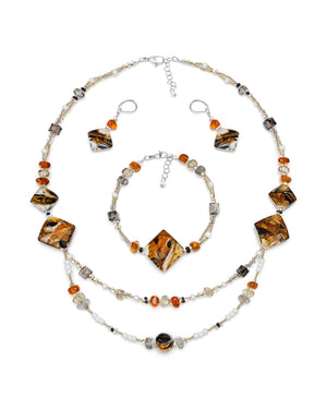 Parure Gabriela jaune – collier, bracelet et boucles d'oreilles en verre de Murano