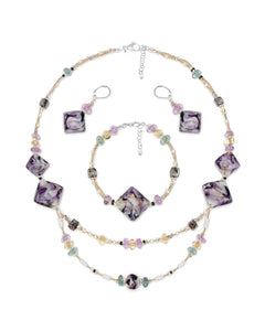 Schmuckset Gabriela in Lila – Halskette, Armband und Ohrringe aus Muranoglas