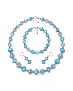 Conjunto Sofia azul – collar, pulsera y pendientes de cristal de Murano