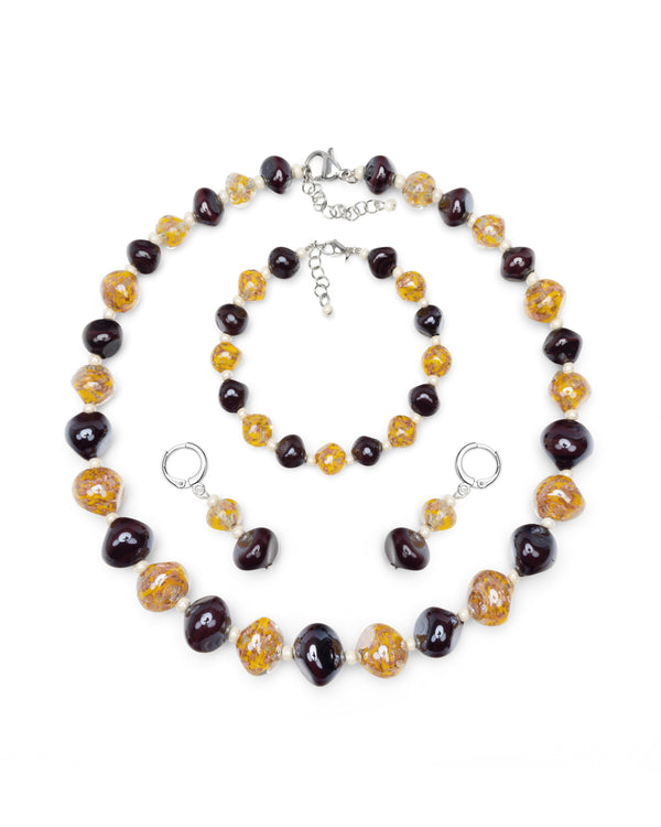 Conjunto Sofia amarillo – collar, pulsera y pendientes de cristal de Murano