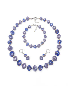 Conjunto Sofia morado – collar, pulsera y pendientes de cristal de Murano