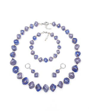 Conjunto Sofia morado – collar, pulsera y pendientes de cristal de Murano