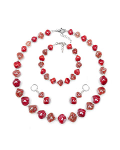Schmuckset Sofia in Rot – Halskette, Armband und Ohrringe aus Muranoglas