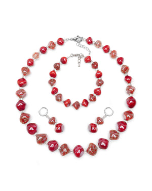Schmuckset Sofia in Rot – Halskette, Armband und Ohrringe aus Muranoglas