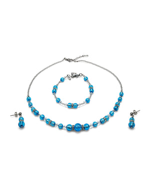 Conjunto Disney azul – collar, pulsera y pendientes de cristal de Murano, puestos