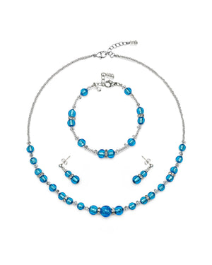 Conjunto Disney azul – collar, pulsera y pendientes de cristal de Murano