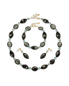Set Karen nero – collana, bracciale e orecchini in vetro di Murano
