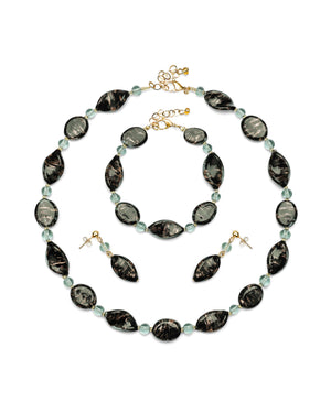 Set Karen nero – collana, bracciale e orecchini in vetro di Murano