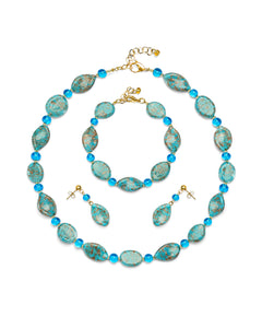 Set Karen blu – collana, bracciale e orecchini in vetro di Murano