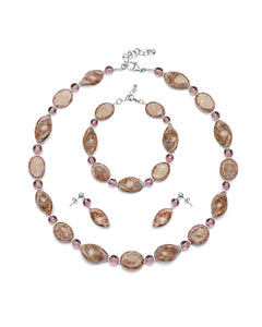 Set Karen viola – collana, bracciale e orecchini in vetro di Murano
