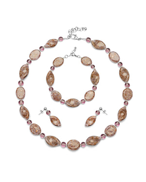 Set Karen viola – collana, bracciale e orecchini in vetro di Murano