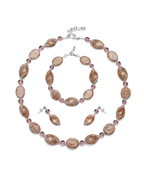 Set Karen viola – collana, bracciale e orecchini in vetro di Murano