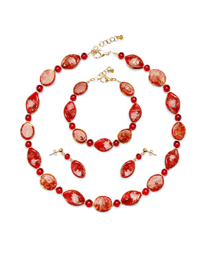Parure Karen rouge – collier, bracelet et boucles d'oreilles en verre de Murano