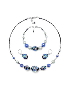 Set Mosaico blu marine – collana, bracciale e orecchini in vetro di Murano