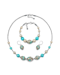 Set Mosaico azzurro – collana, bracciale e orecchini in vetro di Murano