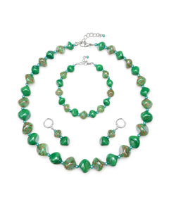 Conjunto Sofia verde – collar, pulsera y pendientes de cristal de Murano
