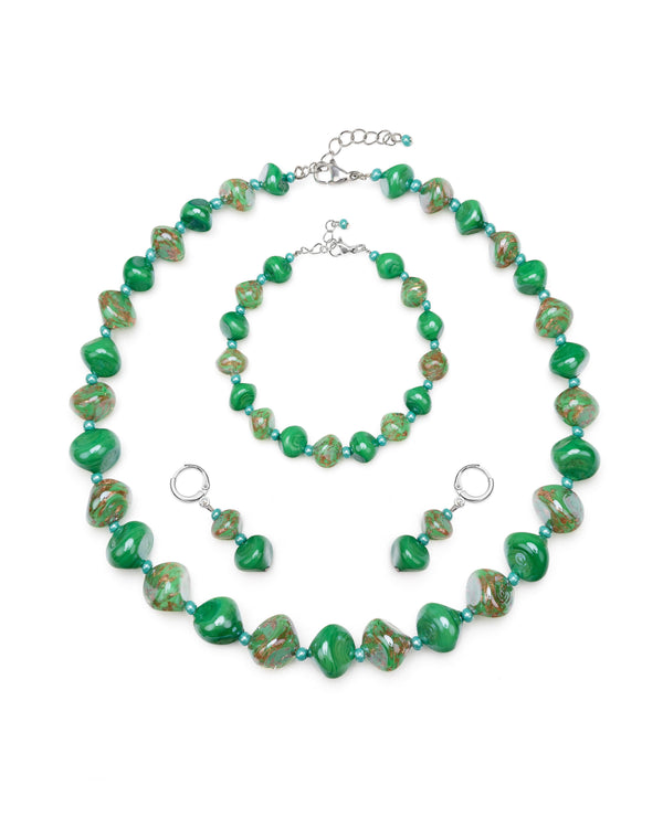 Schmuckset Sofia in Grün – Halskette, Armband und Ohrringe aus Muranoglas